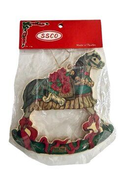 Vintage SSCO Rocking Horse Christmas Ornament Taiwan Wooden Holiday Decor NIP